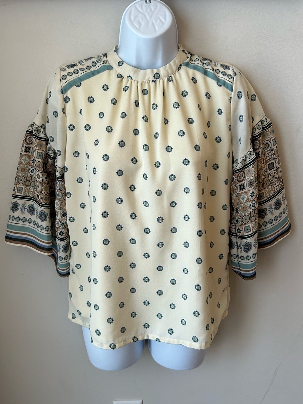AND Boho Print Bell Sleeve Blouse Size 10 Cottagecore Festival Western